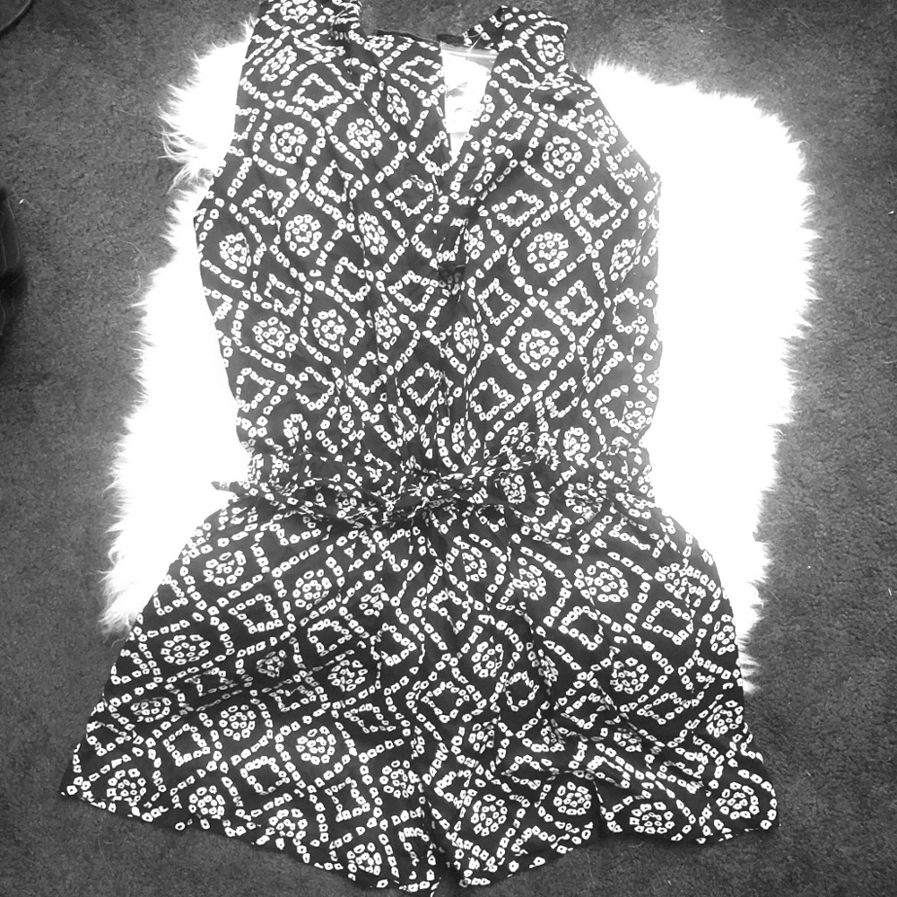Black and white shorts romper